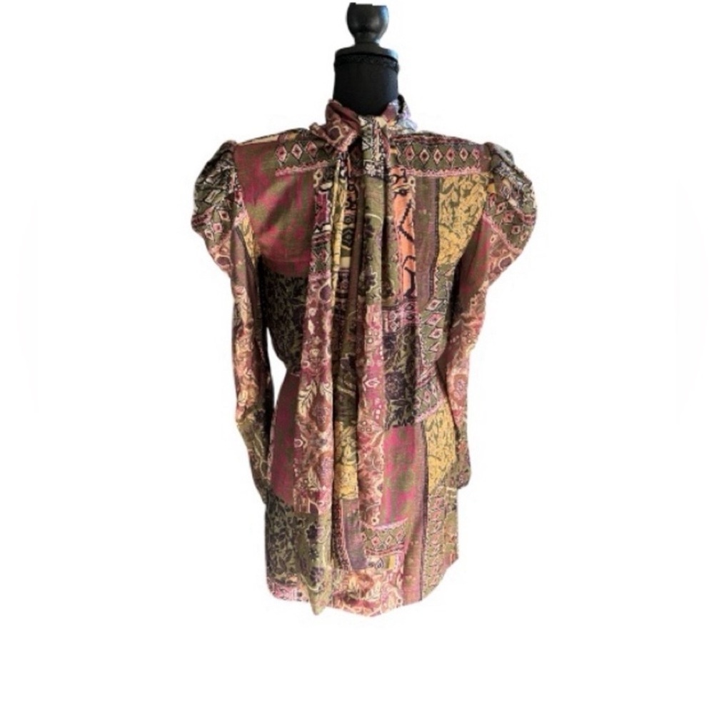Bronx & Banco XS Patchwork Paisley Puff Sleeve Tie Back Dress Statement Luxury - Picture 2 of 5